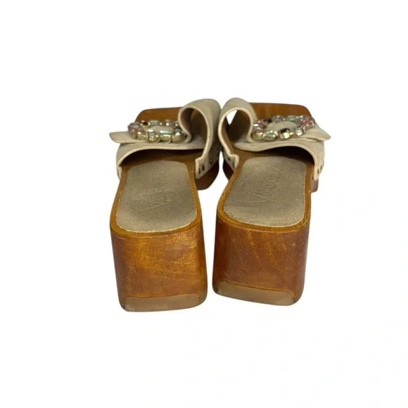 Vicenza Y2K 90s Fashion Wooden Mule Leather Embellished Buckle Heels Size 38 7 - Picture 5 of 10